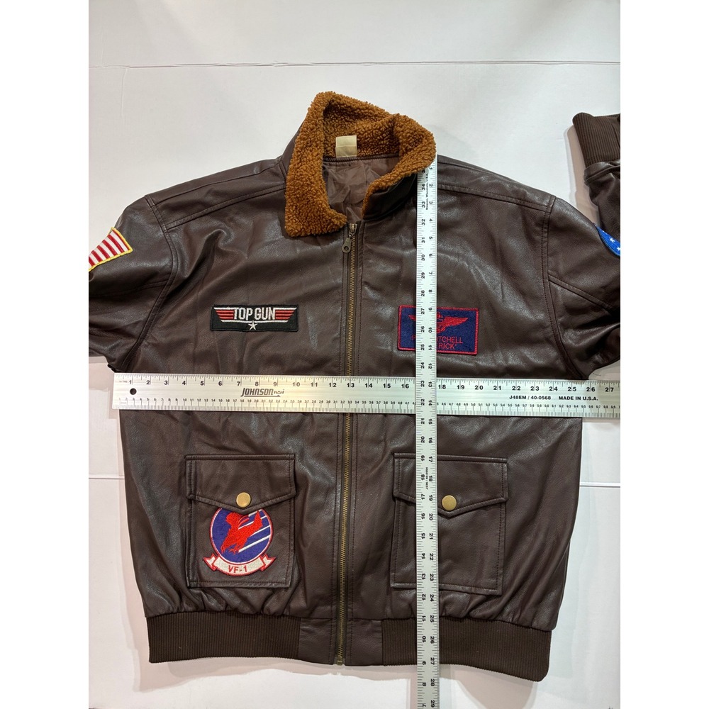 Top Gun Maverick Flight Jacket Mens Large Brown Faux Leather Sherpa Bomber Patch - Picture 5 of 9